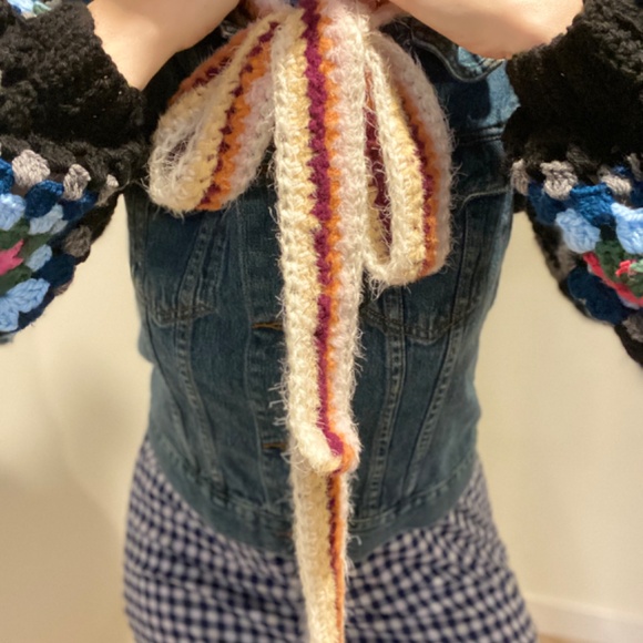 Upcycled Roxy Denim Jacket — Size M, Crochet Granny-Square Sleeves - Picture 6 of 7